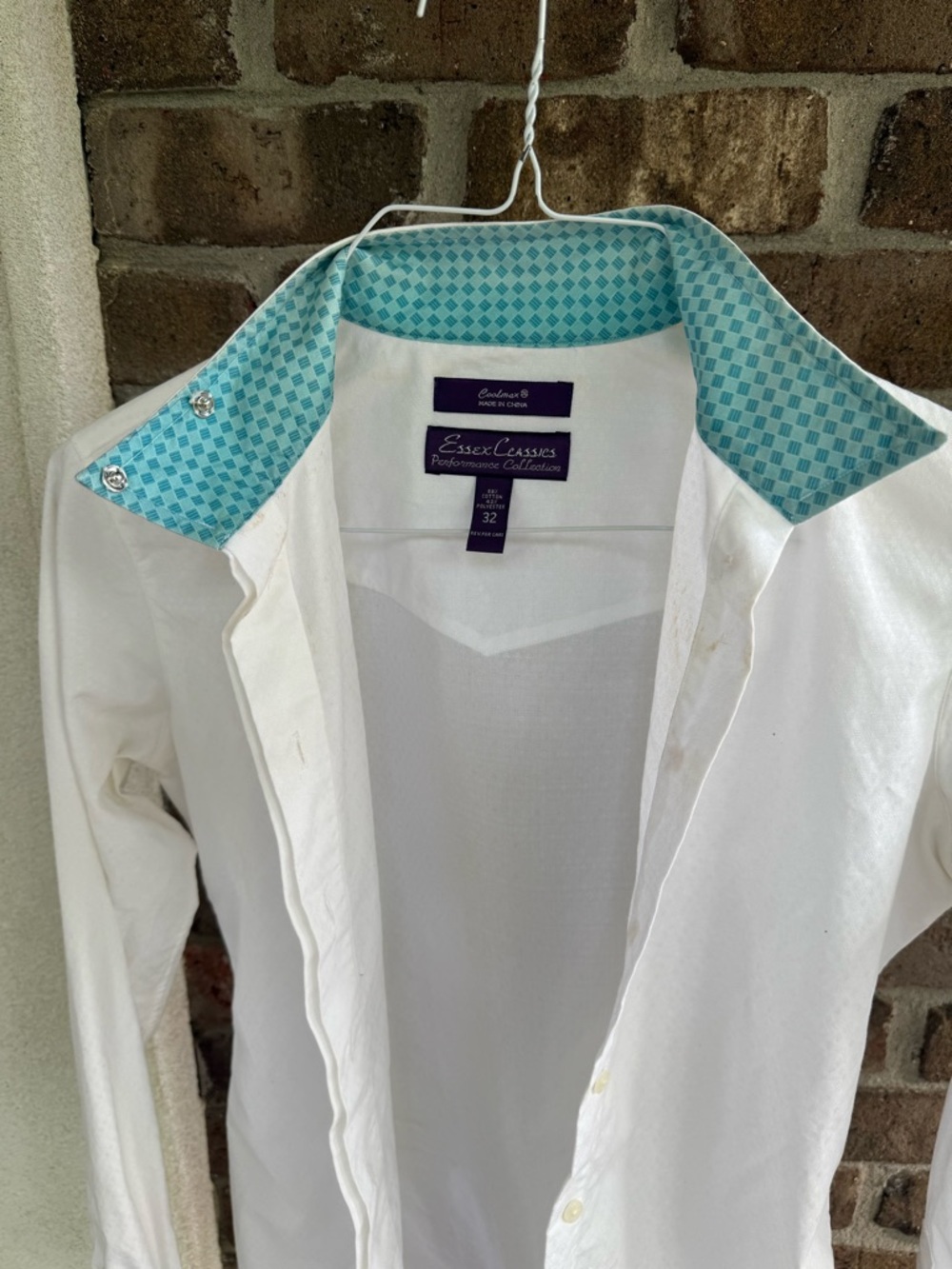 ESSEX Classics equestrian White riding Shirt w/ Teal Patterned Contrast Collar